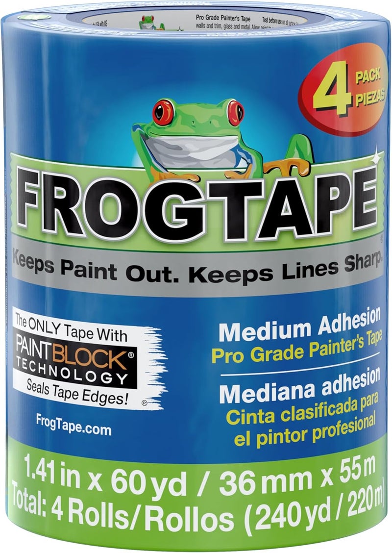 FrogTape Shurtape 1.41" x 60 yds 104956 Blue Pro Grade Painter's Tape, 4-Pack - Image 1