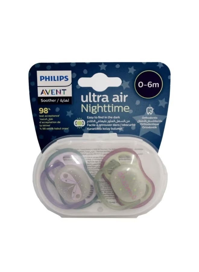 Avent Philips Avent Ultra Air Night Pacifiers 0–6m – 2pcs (Girls) - Image 1