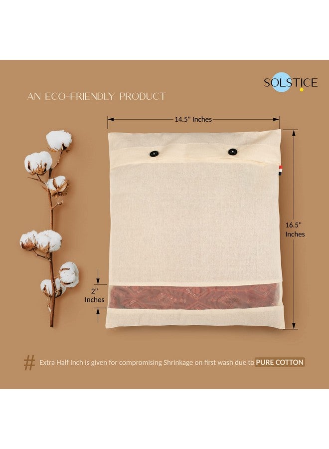 سولستيس غطاء ساري قطني من Solstice/حقائب ساري/أغطية ملابس مقاس 16 × 14 (بوصة) لحقيبة تخزين الملابس والسفر ومنظم خزانة الملابس مع شبكة/نافذة. (6) - أبيض - Image 2