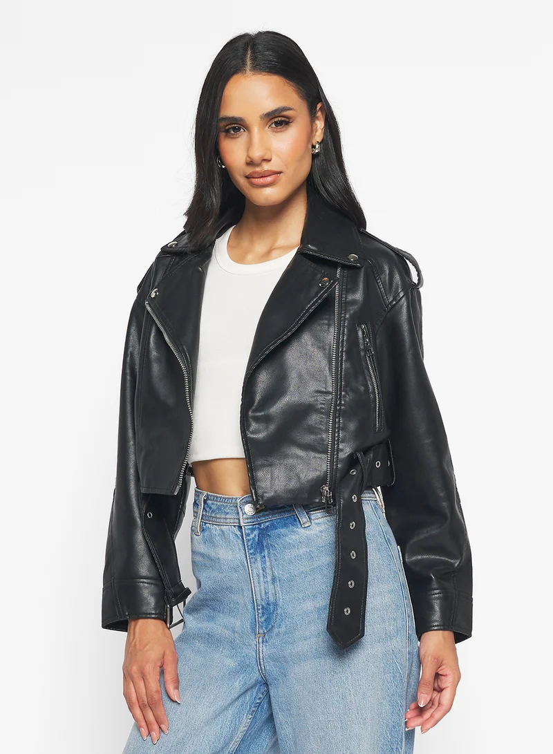 Ginger Biker PU Leather Jacket