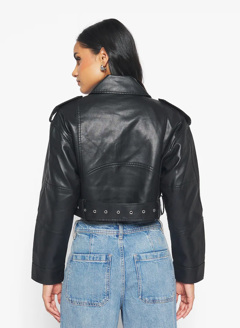 Ginger Biker PU Leather Jacket