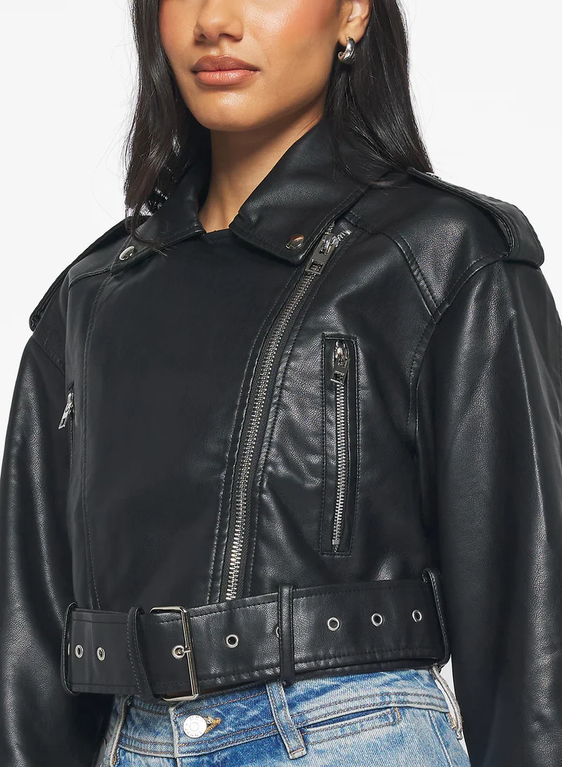 Ginger Biker PU Leather Jacket