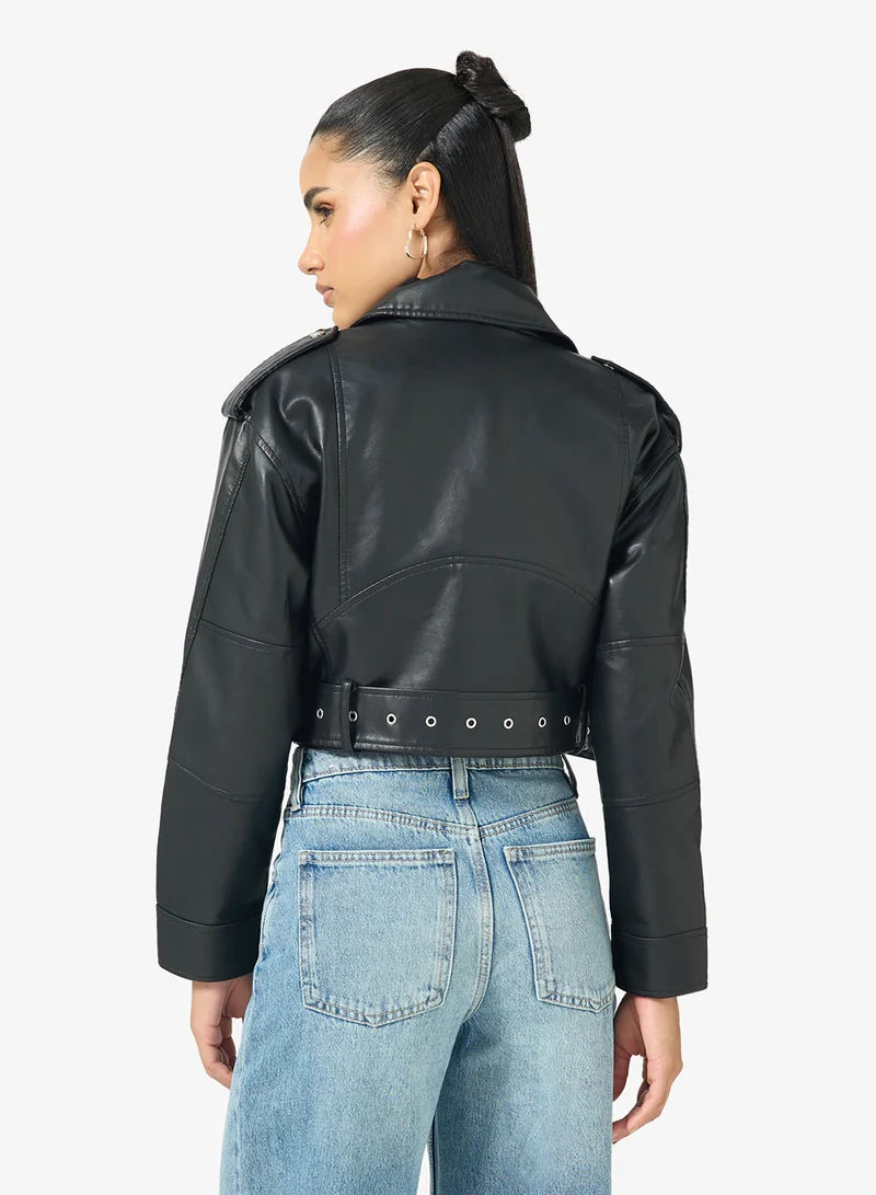 Ginger Biker PU Leather Jacket