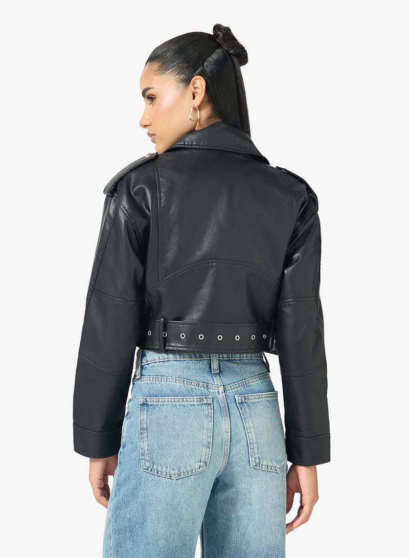 Ginger Biker PU Leather Jacket - Image 2