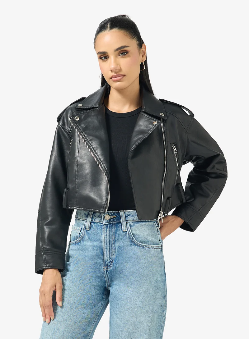 Ginger Biker PU Leather Jacket