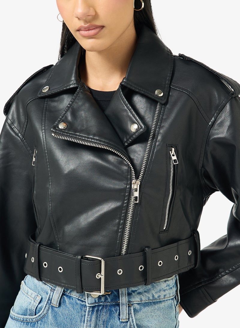 Ginger Biker PU Leather Jacket - Image 3