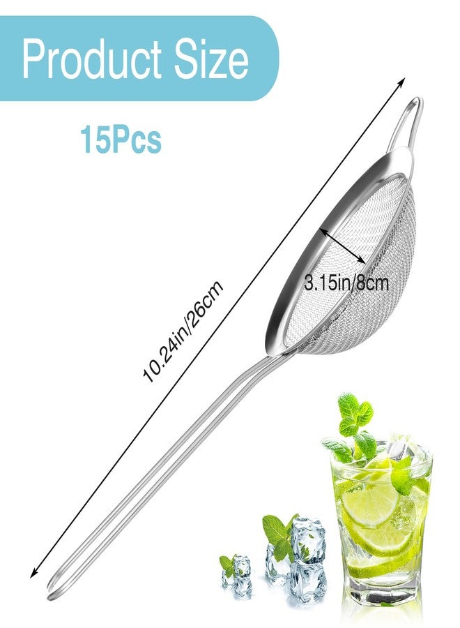 Tobeelec 15 Pcs Stainless Steel Small Strainer, Small Fine Mesh Tea Strainer, Mini Stainless Steel Sieve with Handle, Kitchen Metal Sifter Strainers for Tea, Juicing, Coffee, Cocktail, Powdered Sugar, Matcha - Image 3