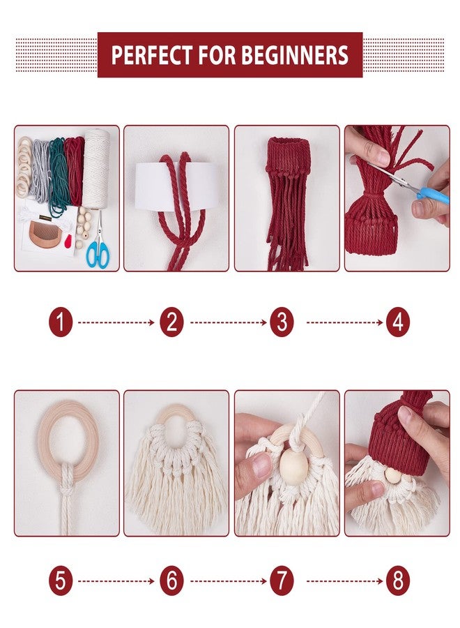 FREEBLOSS 6 Set DIY Macrame Christmas Gnomes Santa Claus Kit DIY Macrame Santa Claus for Christmas Tree Decor Christmas Tree Hanging Gnomes Santa Elf Instructions Included Holiday Decor - Image 4