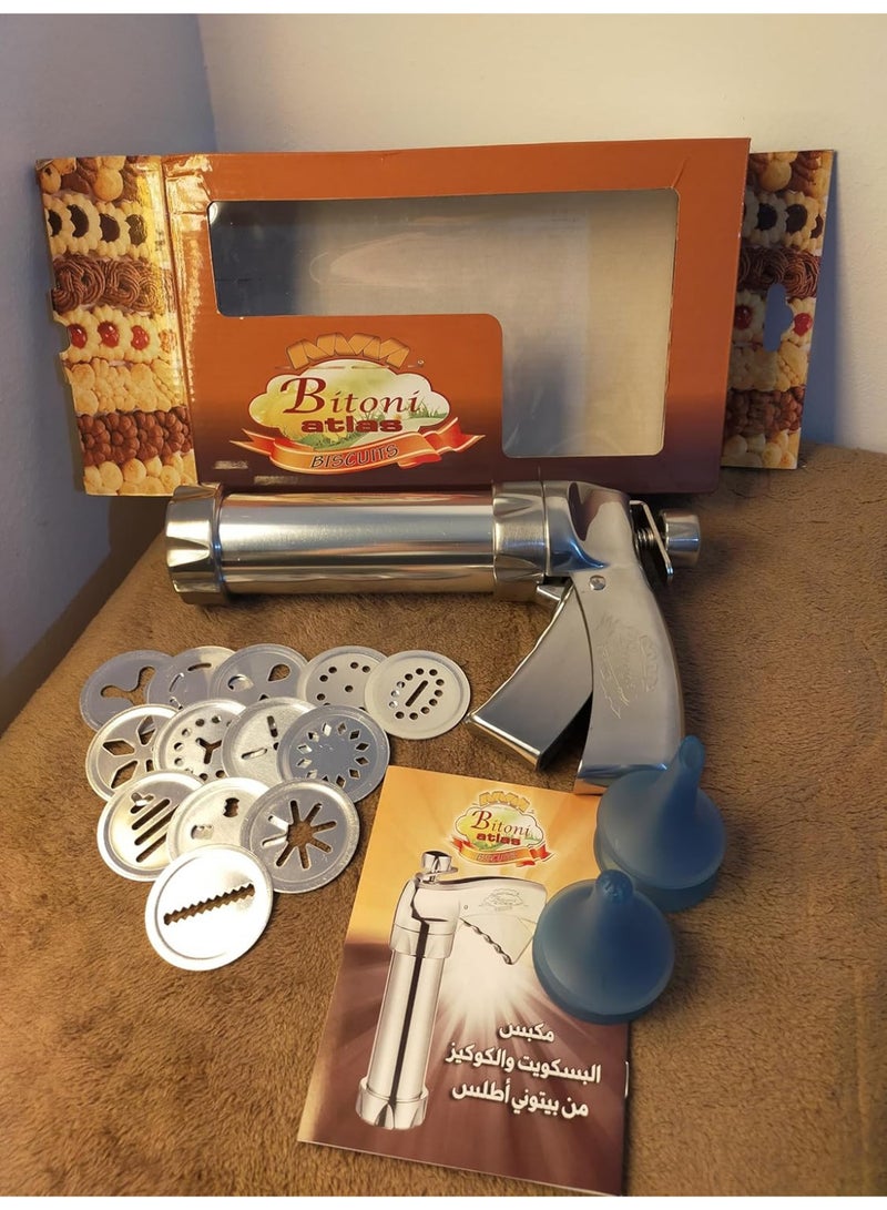 بيتوني مكبس بيتي فور إيطالية كبيرة من بيتوني اطلس مصنوعة من الفولاذ المقاوم للصدأ عالي الجودة مع 14 قطعة جزء تشغيل بيتي فور والكوكيز فضي BA-300062 - Image 1