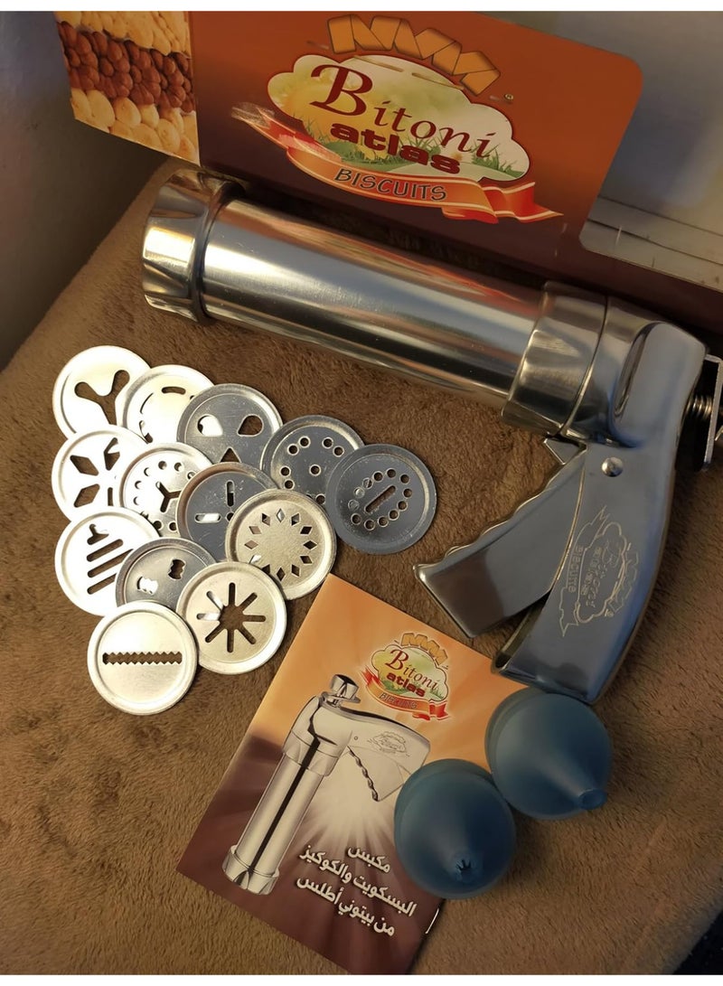 بيتوني مكبس بيتي فور إيطالية كبيرة من بيتوني اطلس مصنوعة من الفولاذ المقاوم للصدأ عالي الجودة مع 14 قطعة جزء تشغيل بيتي فور والكوكيز فضي BA-300062 - Image 2