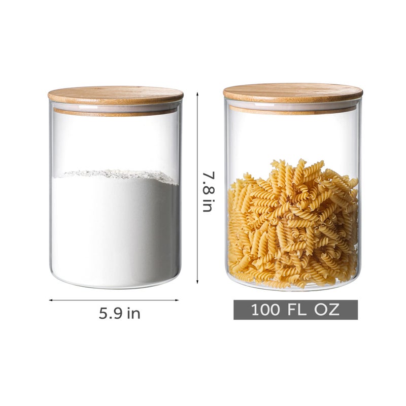 MOLADRI 3000 ML/100 FL OZ Clear Glass Storage Canister Holder with Airtight Bamboo Lid  Extra Large Container Jar for Flour Sugar Coffee Loose Tea Rice Cookie Cereal Pasta Spaghetti Protein Powder - Image 2