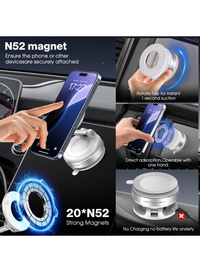 beteno Vacuum Magnetic Suction Phone Holder, Foldable and Retractable Hands-Free Suction Cup Phone Mount for Car/Gym/Mirror/Smooth Surface, Compatible with iPhone Android and All Smartphones (White)  - Image 3