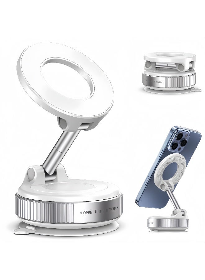 beteno Vacuum Magnetic Suction Phone Holder, Foldable and Retractable Hands-Free Suction Cup Phone Mount for Car/Gym/Mirror/Smooth Surface, Compatible with iPhone Android and All Smartphones (White)  - Image 1