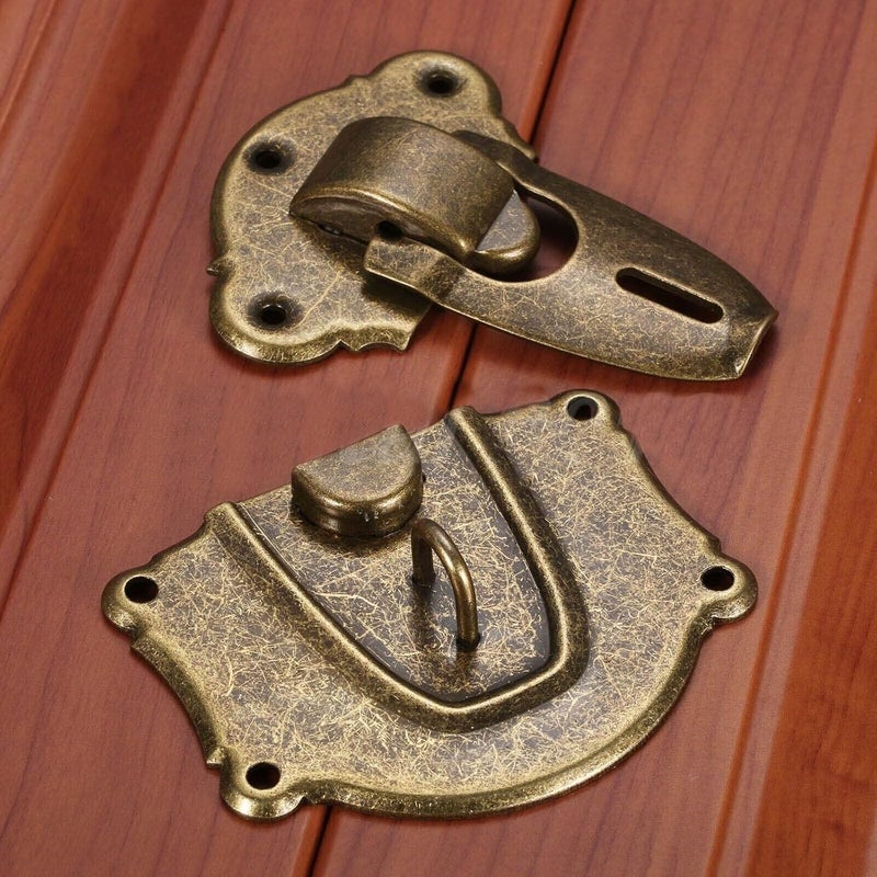 Teclican Retro Wine Gift Jewelry Box Chest Padlock Hasp Locked Toggle Hasp Latch Hardware (Antique) - Image 2