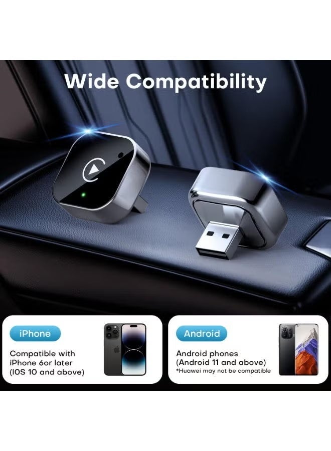محول لاسلكي 2 في 1 لـ CarPlay و Android Auto، محول CarPlay للتوصيل والتشغيل يحول السلكي إلى لاسلكي، اتصال تلقائي سريع، بدون تأخير، تصميم مدمج لأجهزة iPhone و Android مزودة بمنفذ USB/USB-C (أسود) - Image 3