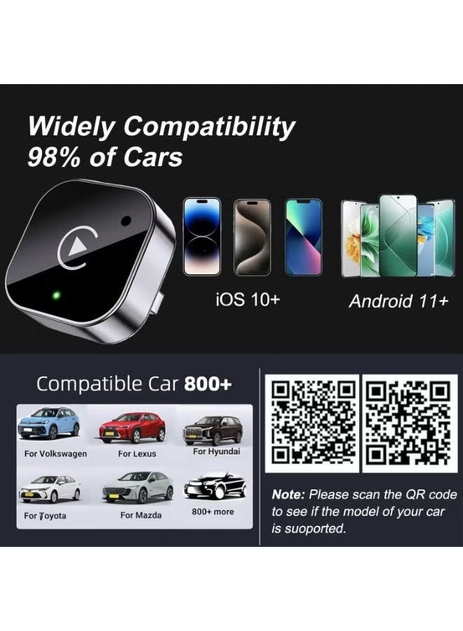 محول لاسلكي 2 في 1 لـ CarPlay و Android Auto، محول CarPlay للتوصيل والتشغيل يحول السلكي إلى لاسلكي، اتصال تلقائي سريع، بدون تأخير، تصميم مدمج لأجهزة iPhone و Android مزودة بمنفذ USB/USB-C (أسود) - Image 2