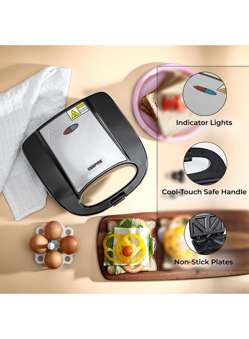 GEEPAS Portable Powerful 2 Slice sandwich Maker Grill maker with  Non-Stick Plates and Cool Touch Handle Indicator Light 750 W GSM6002 Black, Silver - Image 5