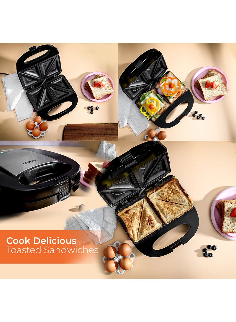 GEEPAS Portable Powerful 2 Slice sandwich Maker Grill maker with  Non-Stick Plates and Cool Touch Handle Indicator Light 750 W GSM6002 Black, Silver - Image 4