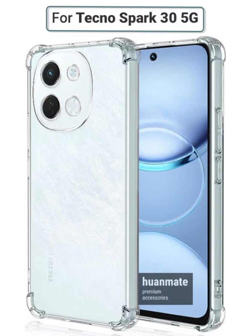 Case for TECNO Spark 30 5G Clear TPU Four Corners Military-Grade Protection Cover Transparent Soft