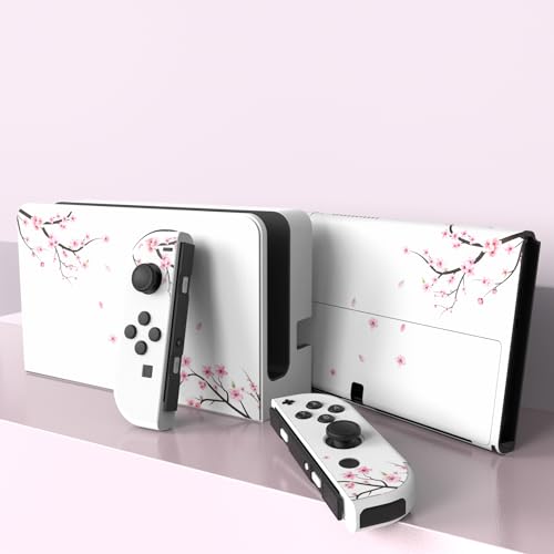 PlayVital Full Set Protective Stickers for Nintendo Switch OLED Model, Customized Vinyl Decal Skins for Switch OLED Console & Joycon & Dock & Grip - Falling Cherry Blossom - Image 3