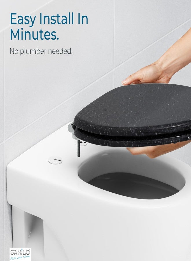 SANILO Wooden Toilet Seat with Soft Close [ELONGATED] - Decorative, Quiet & Slow Close Molded Wood Seat - With Strong Bumpers & Hinges - Adjustable Fit - Glittering Black - Image 5