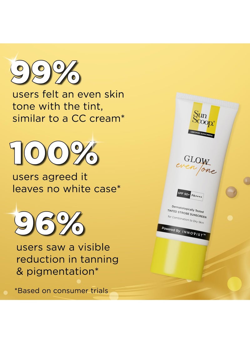SunScoop - Glow Even Tone Sunscreen SPF 50 PA++++ | Tinted Foundation-Like Finish | Zinc Oxide & Licorice Extract for Pigmentation | Broad Spectrum, Non Comedogenic & No White Cast | For Women & Men-45g - Image 1