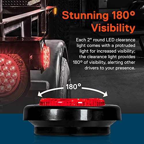 ONLINE LED STORE TRUE MODS 4pc 2" 12V Red Round LED Clearance Side Marker Lights [DOT FMVSS 108] [SAE P2] [Reflector Lens] [Grommet & Plugs] [Flush-Mount] [Waterproof IP67] for Boat Trailer Semi Truck RV Peterbilt - Image 2