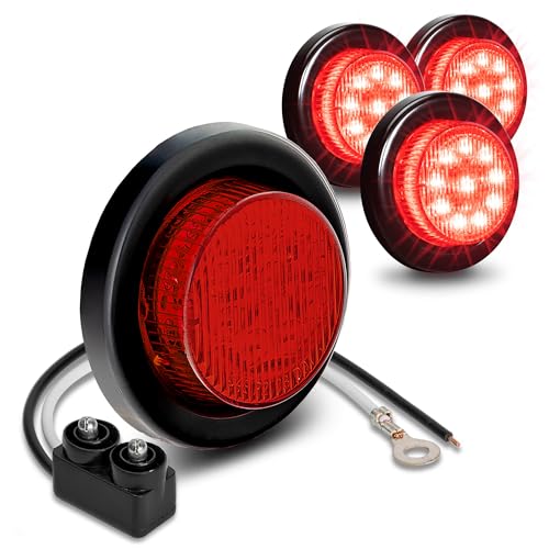 ONLINE LED STORE TRUE MODS 4pc 2" 12V Red Round LED Clearance Side Marker Lights [DOT FMVSS 108] [SAE P2] [Reflector Lens] [Grommet & Plugs] [Flush-Mount] [Waterproof IP67] for Boat Trailer Semi Truck RV Peterbilt - Image 1