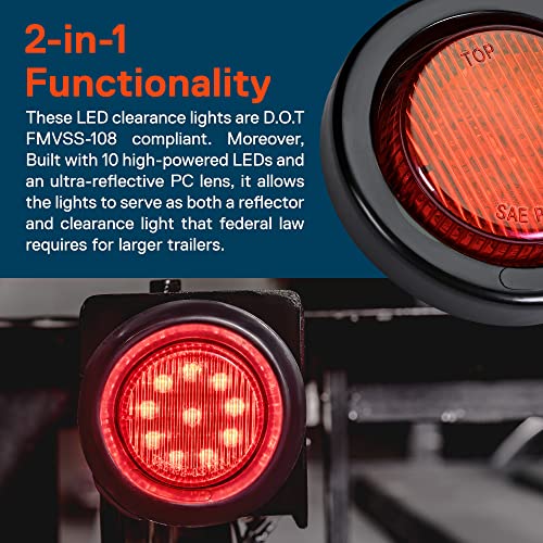 ONLINE LED STORE TRUE MODS 4pc 2" 12V Red Round LED Clearance Side Marker Lights [DOT FMVSS 108] [SAE P2] [Reflector Lens] [Grommet & Plugs] [Flush-Mount] [Waterproof IP67] for Boat Trailer Semi Truck RV Peterbilt - Image 3