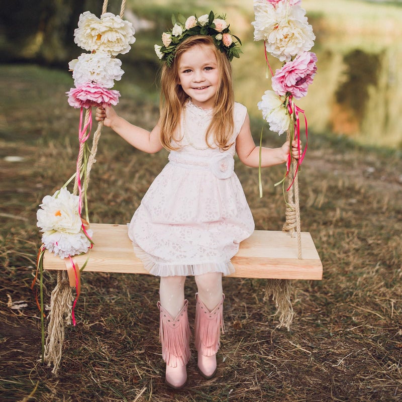 Rollda Girls Cowboy Boots with Tassel, Fringe Cowgirl Boots, Snip Toe, TPR Outsole, Kids Western Boots Stylish & Comfortable for All-Seasons, Toddler/Little Kid/Big Kid Pink Size 3 - Image 2