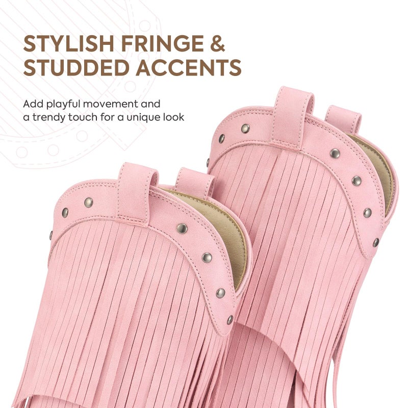 Rollda Girls Cowboy Boots with Tassel, Fringe Cowgirl Boots, Snip Toe, TPR Outsole, Kids Western Boots Stylish & Comfortable for All-Seasons, Toddler/Little Kid/Big Kid Pink Size 3 - Image 4