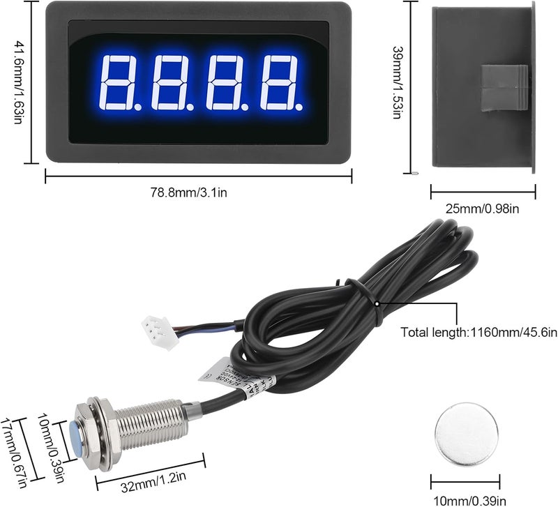 EEEKit 4 Digital Blue LED Tachometer, RPM Speed Meter Digital Motor with Hall Proximity Switch Sensor NPN for Conveyor Belts - Image 5