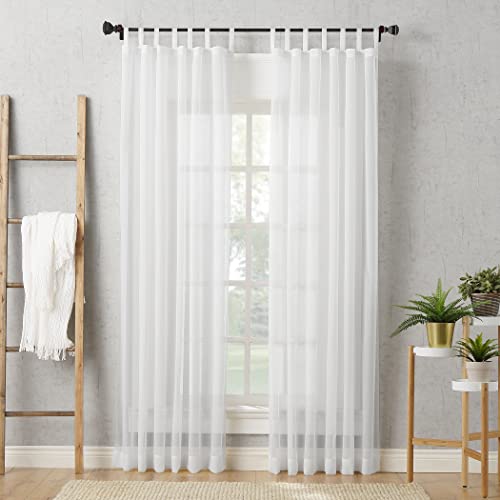 No. 918 Emily Sheer Voile Tab Top Curtain Panel, 59" x 95", White - Image 5