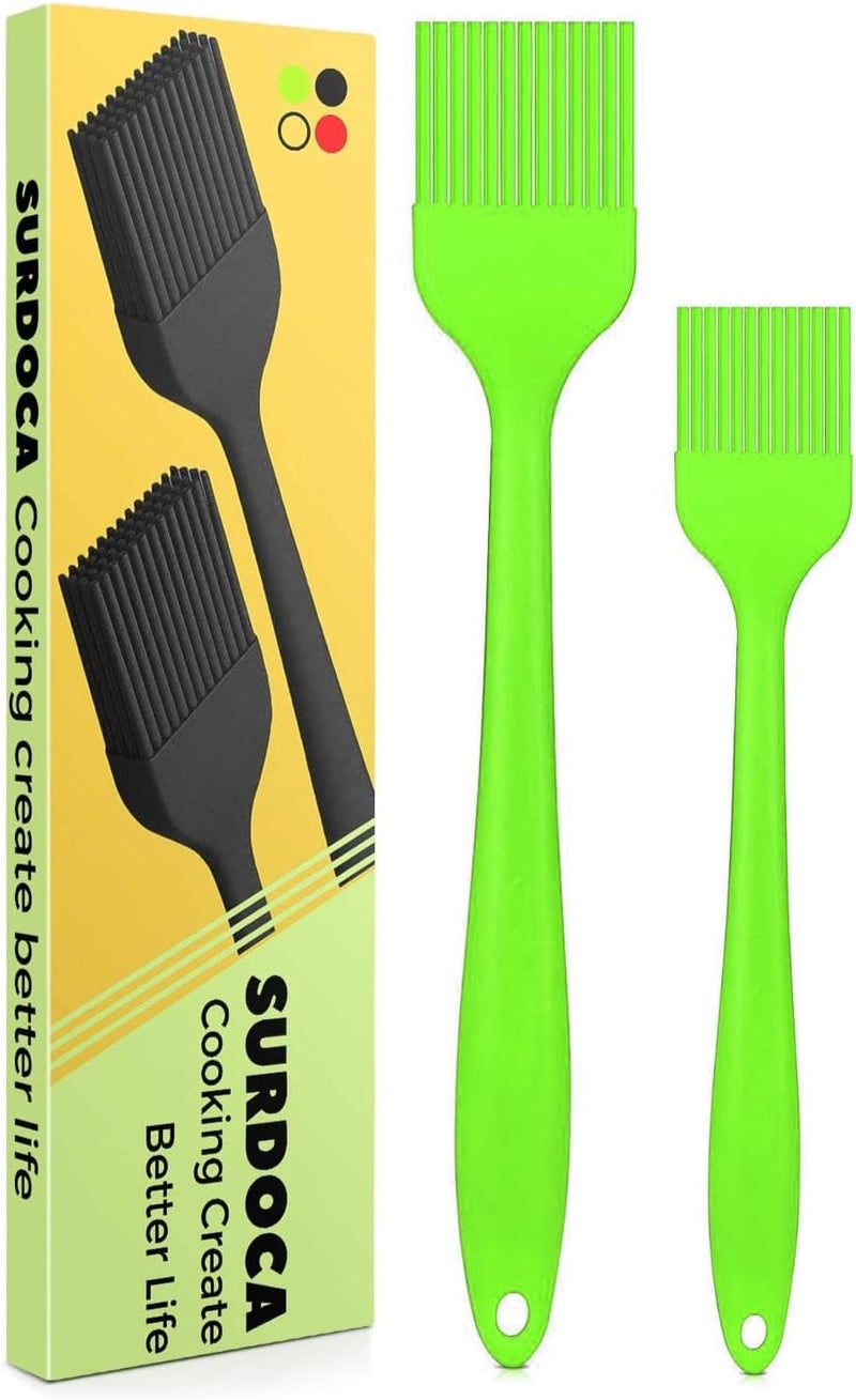 SURDOCA Silicone Pastry Basting Brush - 2Pcs 10 + 8 in Heat Resistant Brush for Baking Cooking Food, BPA Free Kitchen Brush for Sauce Butter Oil, Stainless Steel Core Design for Barbecue BBQ Grilling - Image 1
