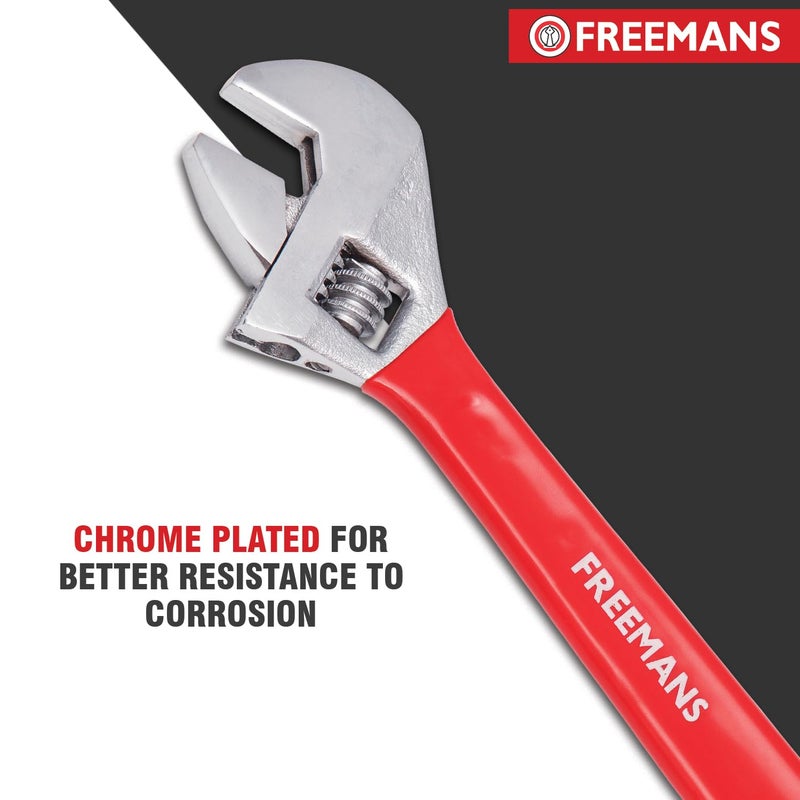 FREEMANS CAW12 Chrome Plated 12Inch Adjustable Wrench with PVC Grip Handle Adjustable Wrench for Professional Home Use Universal Wrench Plumbing Tool 12 Inch - Image 3