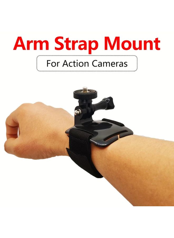 Adjustable Arm Strap Mount Compatible With Action Cameras Includes Tripod Adapter Black - Image 1