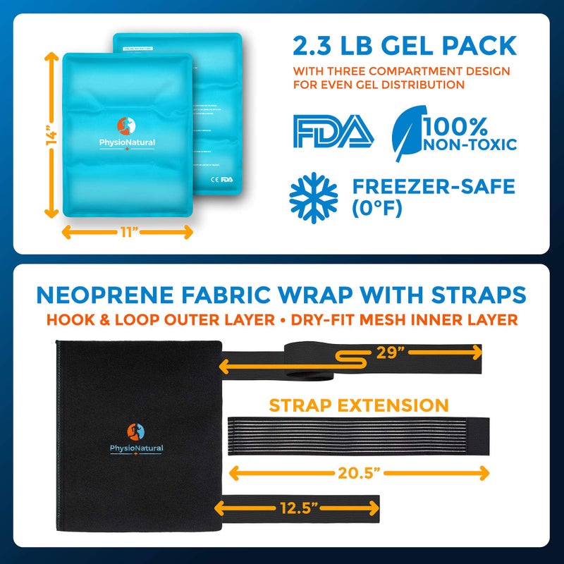 PhysioNatural Universal Large Flexible Gel Ice Pack & Wrap - Cold Therapy for Your HIPS, Shoulders, Elbow, Back, Knees â€“ Instant Pain Relief for Injuries, Recovery, Swelling, Aches, Arthritis, Bruises & Sprains - Image 5
