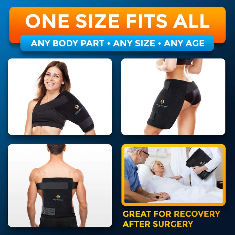 PhysioNatural Universal Large Flexible Gel Ice Pack & Wrap - Cold Therapy for Your HIPS, Shoulders, Elbow, Back, Knees â€“ Instant Pain Relief for Injuries, Recovery, Swelling, Aches, Arthritis, Bruises & Sprains - Image 3