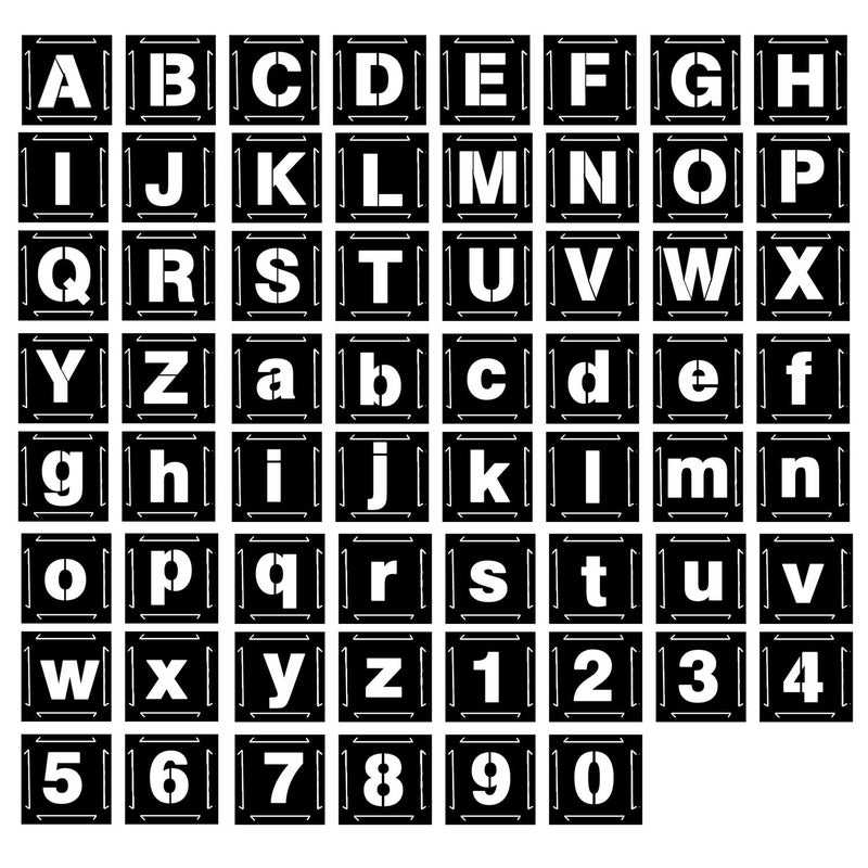 Eage 1 Inch Letter Stencils for Painting 62 Pcs Reusable Plastic Letter Number Stencils Interlocking Template Kit for Painting on Wood Wall Fabric Rock Chalkboard Signage
