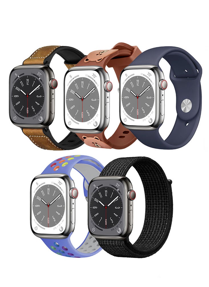 Perfii - 5pcs Watch Bands Replacement for Apple Watch Strap Compatible with Apple Watch 49/46/45/44/42mm Series 10/9/8/7/6/5/4/SE/Ultra - Image 1