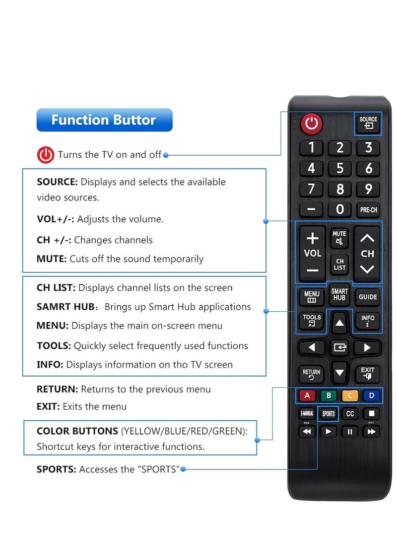 Generic - Universal Samsung TV Remote Control – Replacement for All Samsung Smart LCD, LED, SUHD, UHD, HDTV 3D TVs (Models: BN59-01199F, BN59-01315A, BN59-01315B, BN59-01315J, BN59-01315D, BN59-01315N) - Image 1