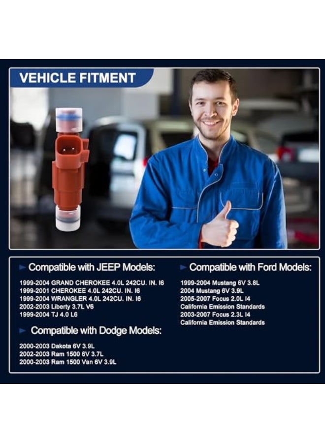 HiSport Fuel Injector 0280156161 6 PCS Compatible with Jeep 4.0L 1999-2004 I6 Upgrade 12 Hole 22LB Injectors - Image 2