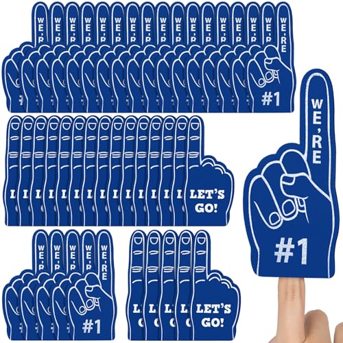Sinmoe 48 Pieces Mini Foam Fingers Were 1 Sport Fan Foam Finger Basketball Baseball Football Soccer Team Cheerleader Gifts for Sporting Events Games Birthday SuppliesDark Blue - Image 1