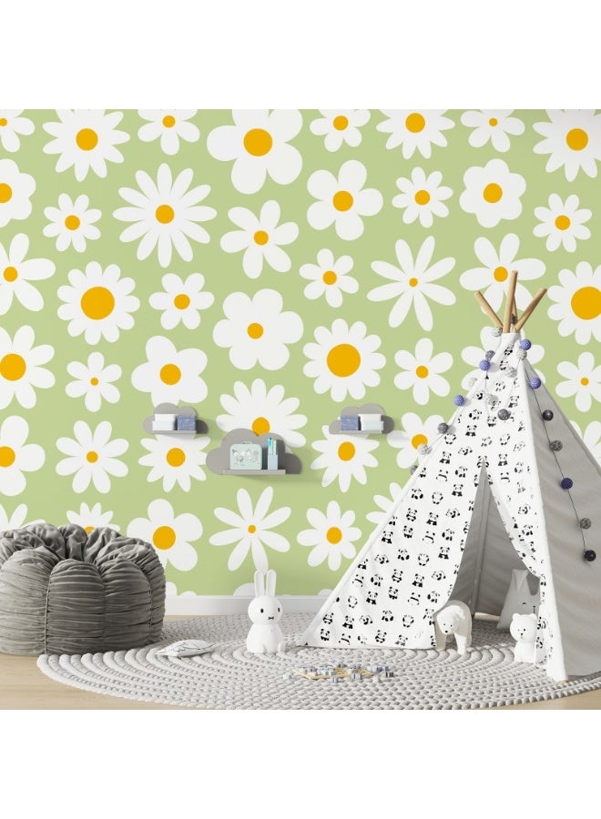 Home Gallery Groovy Daisy Flowers Vintage 70S Style Background Fabric Wallpaper Covers An Area ​​Up To 4.2Mx3M With Adhesive  And Smoothing Tool - Image 3