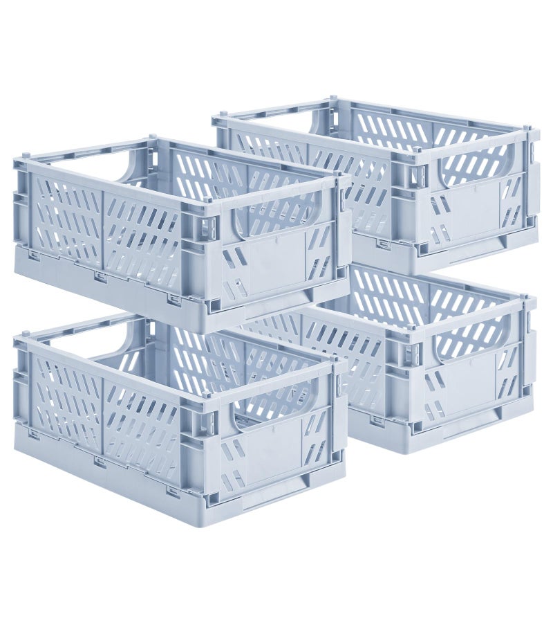 HUUSMOT 4Pack Small Pastel Plastic Storage Baskets Collapsible Crates for Organizing SpaceSaving Mini Bins for Classroom Kitchen Office Bedroom Blue 98 x 65 x 38 - Image 2