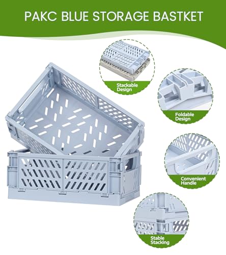 HUUSMOT 4Pack Small Pastel Plastic Storage Baskets Collapsible Crates for Organizing SpaceSaving Mini Bins for Classroom Kitchen Office Bedroom Blue 98 x 65 x 38 - Image 3