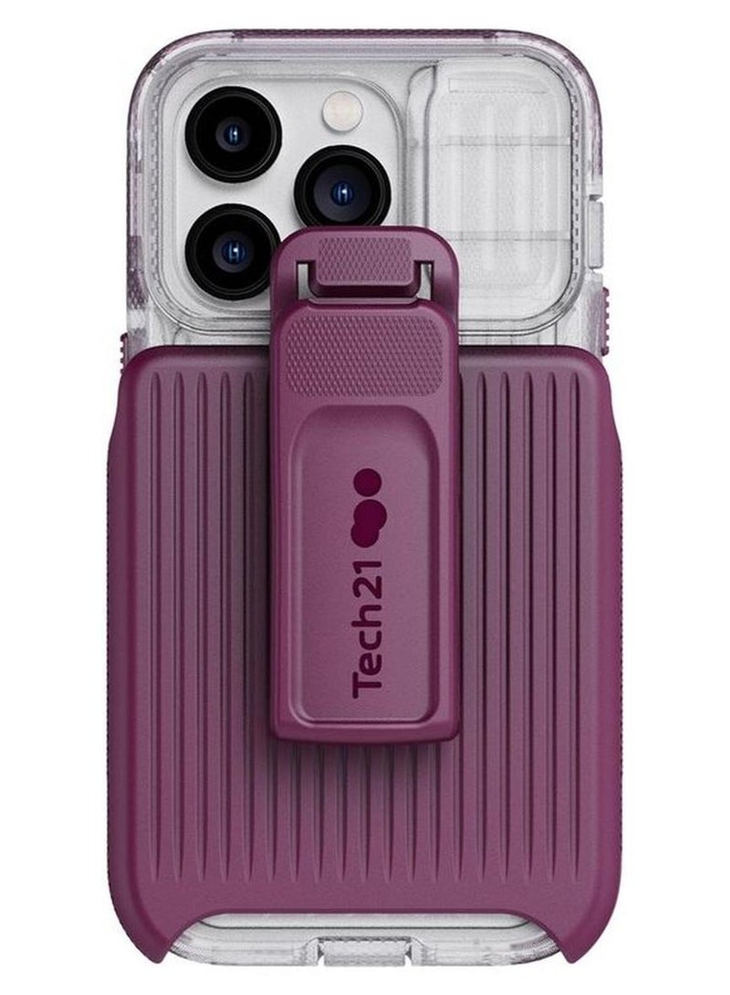 tech21 Evo Max iPhone 14 Pro Case With Magsafe Extreme 20 Feet Drop Protection Sliding Camera Lens Cover Frosted Purple - Image 1