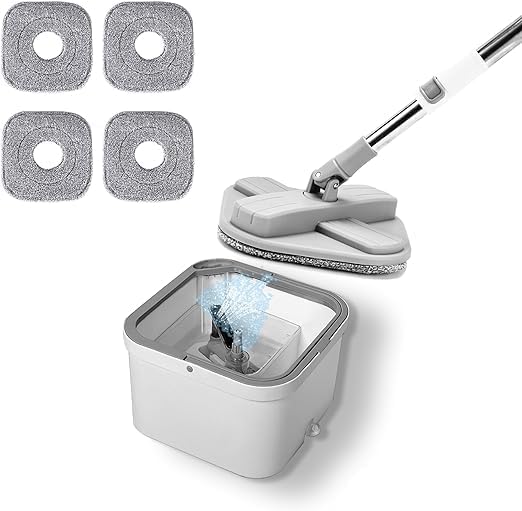 EVVIX Spin Mop and Bucket Set with 2 Replaceable Microfiber Pads with Automatic Dirty and Clean Water Separation System SelfWringing Spin Mop Head - Image 1