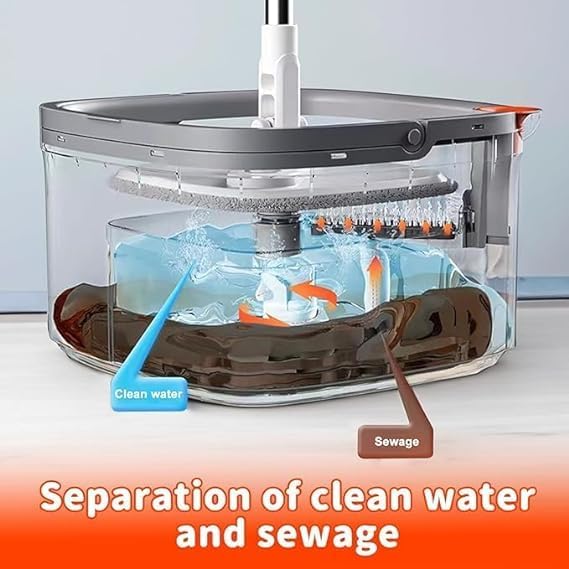 EVVIX Spin Mop and Bucket Set with 2 Replaceable Microfiber Pads with Automatic Dirty and Clean Water Separation System SelfWringing Spin Mop Head - Image 2