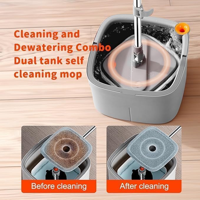 EVVIX Spin Mop and Bucket Set with 2 Replaceable Microfiber Pads with Automatic Dirty and Clean Water Separation System SelfWringing Spin Mop Head - Image 3
